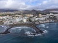 Aerial view on costline with sandy beaches on South of Tenerife near Costa Adeje and Playa de las Americas, Canary islands, Spain Royalty Free Stock Photo