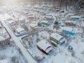 Aerial view of cottages covered with snow in Finland. Royalty Free Stock Photo