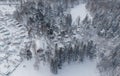 Aerial view of cottages covered with snow in Finland. Royalty Free Stock Photo