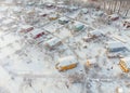 Aerial view of cottages covered with snow in Finland. Royalty Free Stock Photo