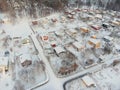 Aerial view of cottages covered with snow in Finland. Royalty Free Stock Photo