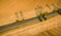 Aerial view of a country road amid fields Royalty Free Stock Photo