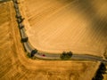 Aerial view of a country road amid fields Royalty Free Stock Photo