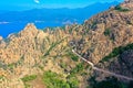 Drone photography of bizarre red rocks in the Calanches above the gulf of Porto, Corsica France Royalty Free Stock Photo