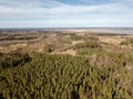 aerial view of countryside endless green forests with small lakes