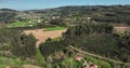 Aerial View Of Countryside Fields And Forest In Arteixo - pullback