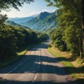 Aerial view of countryside road passing through the green forrest and mountain in Thailand. made with