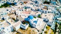 Aerial view of countryside scenery with white chapel, Paros, Greece Royalty Free Stock Photo