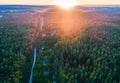 Aerial view of the countrysides in evening Royalty Free Stock Photo