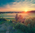 Aerial view of the countrysides in evening Royalty Free Stock Photo