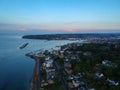 Aerial view of Cowes and the mouth of the river Medina, Isle of Wight at dusk. Royalty Free Stock Photo