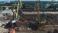 Aerial view on Cranes in Sea Port. Scrap metal