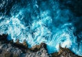 Aerial View of Crashing Ocean Waves on Rocky Shore. Generative ai Royalty Free Stock Photo