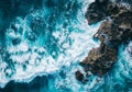 Aerial View of Crashing Ocean Waves on Rocky Shore. Generative ai Royalty Free Stock Photo