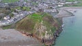 Aerial view of Criccieth castle and beach at dawn, Wales, UK