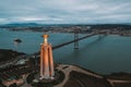 Aerial view of Cristo Rei Christ Statue in Lisbon in the evening time Royalty Free Stock Photo