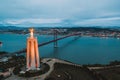 Aerial view of Cristo Rei Christ Statue in Lisbon in the evening time Royalty Free Stock Photo