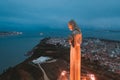 Aerial view of Cristo Rei Christ Statue in Lisbon in the evening time Royalty Free Stock Photo
