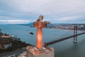 Aerial view of Cristo Rei Christ Statue in Lisbon in the evening time Royalty Free Stock Photo