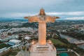 Aerial view of Cristo Rei Christ Statue in Lisbon in the evening time Royalty Free Stock Photo