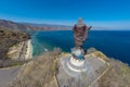 Aerial view of Cristo Rei of Dili, high statue of Jesus Christ located atop a globe in Dili city, East Timor. Timor-Leste. Royalty Free Stock Photo