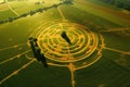 aerial view of a crop circle inspired by sacred geometry