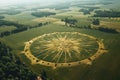 aerial view of a crop circle inspired by sacred geometry