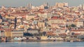 Aerial view of crowd on waterfront near Cais Do Sodre ferry terminal on Tejo river timelapse in Lisbon, Portugal Royalty Free Stock Photo