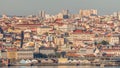 Aerial view of crowd on waterfront near Cais Do Sodre ferry terminal on Tejo river timelapse in Lisbon, Portugal Royalty Free Stock Photo