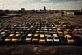 Aerial view of a crowded parking lot overflowing with numerous cars and vehicles Royalty Free Stock Photo