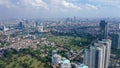 Aerial view of crowded residential houses with air pollution in downtown Jakarta, Indonesia Royalty Free Stock Photo