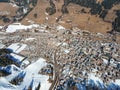 Aerial view of crowded townscape in south tyrol during winter Royalty Free Stock Photo