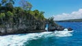 Aerial view of the Crsytal bay coastline and beach, Nusa Penida island, Bali