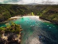 Aerial view of the Crsytal bay coastline and beach, Nusa Penida island, Indonesia Royalty Free Stock Photo