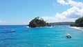 Aerial view of the Crsytal bay coastline and beach, Nusa Penida island, Indonesia