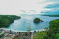 Aerial view of the Crsytal bay coastline and beach, Nusa Penida island, Indonesia
