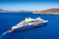 An aerial view of the cruise liner. A huge cruise ship. Vacations and vacations. Summer time for sea travel. The sea bay.