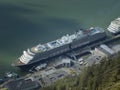 Aerial view of cruise ships docked at the port of Juneau Royalty Free Stock Photo