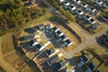 Aerial view of cul-de-sac at neighborhood street dead end with tightly packed homes in South Carolina living aeria Royalty Free Stock Photo