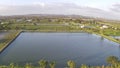 Aerial view cultivated landscape view with many small ponds