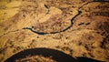 Aerial View Curved River In Early Spring Landscape. River bends