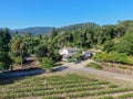 Aerial view of cute classic American white wood house in Napa Valley Royalty Free Stock Photo