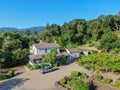 Aerial view of cute classic American white wood house in Napa Valley Royalty Free Stock Photo