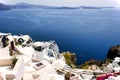 Aerial view of Cyclades architecture hotels houses over the caldera in oia santorini greek islands, greece, mediterranean sea view Royalty Free Stock Photo