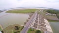 Aerial view of dam and hydroelectric power plant,Thailand