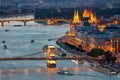 Aerial view Danube Budapest with Chain Bridge and Parliament Building Royalty Free Stock Photo