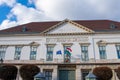 Aerial view on Danube River and buildings in City center of Budapest, Hungary. Drone photo, high angle view of town Royalty Free Stock Photo