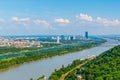 Aerial view of danube river, donauinsel island and vienna international center from kahlenberg hill in vienna...IMAGE