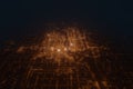 Aerial view on Davenport (USA) from west. Top view on modern city at night from space