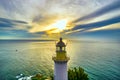 Aerial view dawn landscape at Dai Lanh lighthouse in Phu Yen, Vietnam